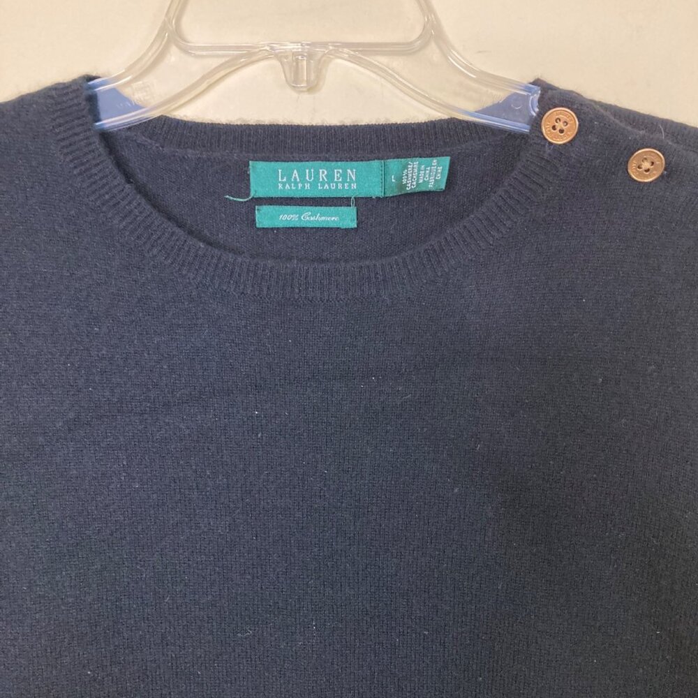 Lauren Ralph Lauren Womens Large Black 100% Cashmere Sweater Button Detail - Picture 4 of 10